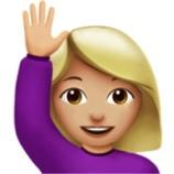 Woman Raising Hand: Medium-Light Skin Tone Emoji (U+1F64B, U+1F3FC, U+200D,  U+2640, U+FE0F)