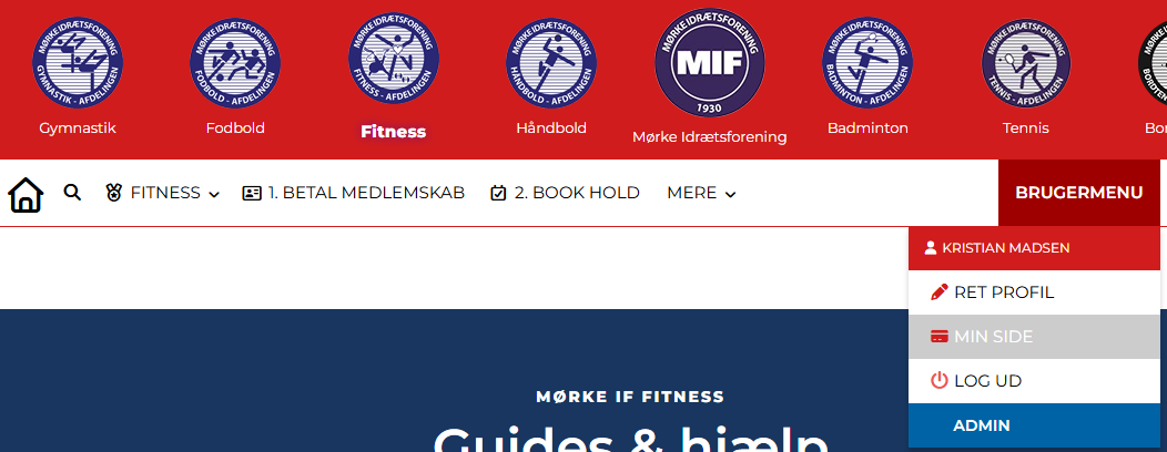 Gå til FITNESS og vælg Min side