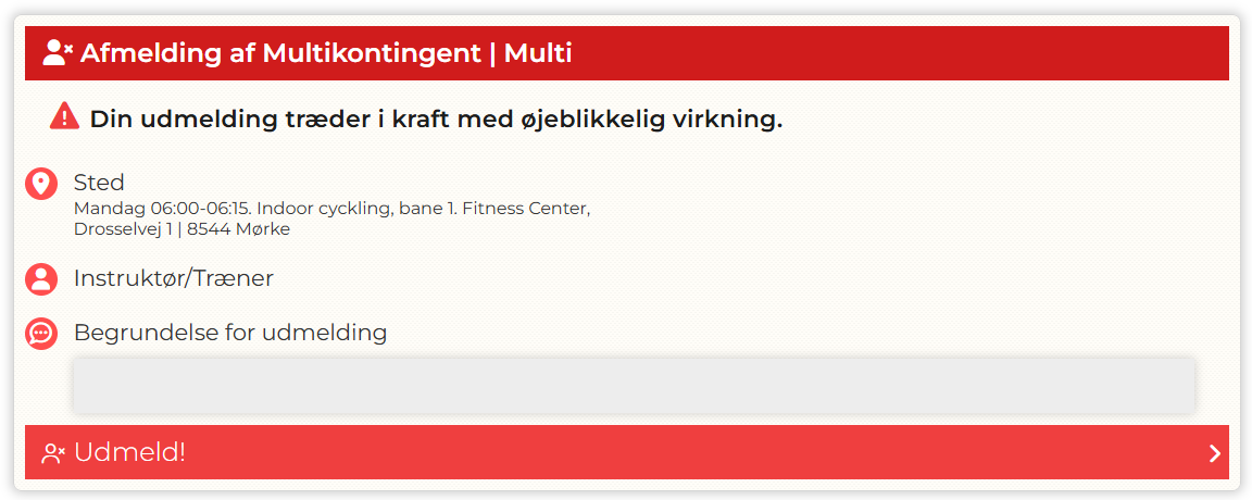 Bekræft udmeldelsen ved at klikke på Udmeld